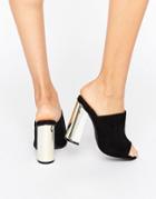 Missguided Gold Block Heeled Mule - Black