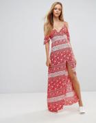 Parisian Cold Shoulder Maxi Dress - Red