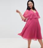 Asos Design Curve Flutter Sleeve Midi Dress With Pleat Skirt-pink
