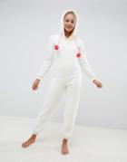 Loungeable Sherpa Fleece Llama Onesie With Tassels And Pom Strings - White