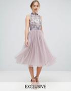 Amelia Rose Embellished Midi Dress With Tulle Skirt - Purple