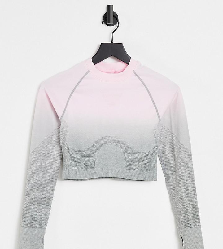Love & Other Things Petite Gym Seamless Ombre Knitted Cropped Top In Pink & Gray-multi