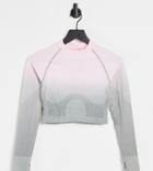 Love & Other Things Petite Gym Seamless Ombre Knitted Cropped Top In Pink & Gray-multi