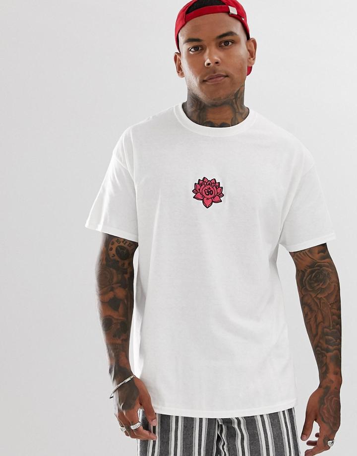 Hnr Ldn Embroidered Lotus T-shirt In Oversized - White