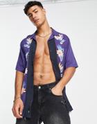 Only & Sons Revere Shirt With Flower Border Print In Navy