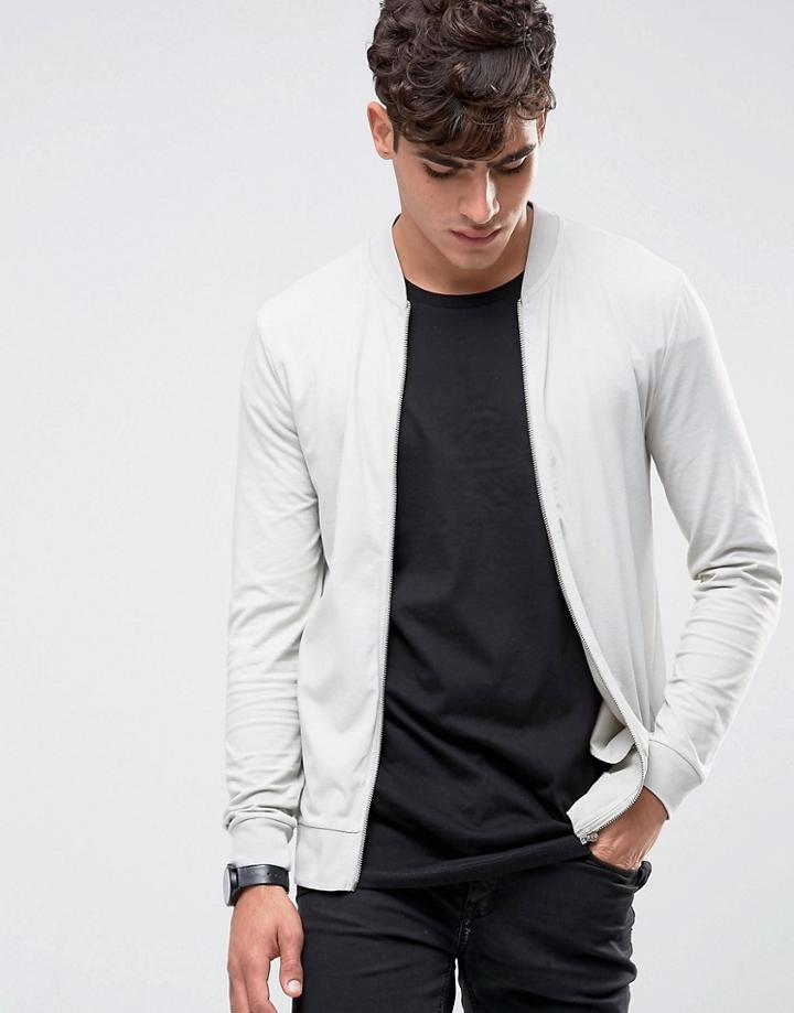 Asos Lightweight Muscle Jersey Bomber Jacket In Light Gray - Gray