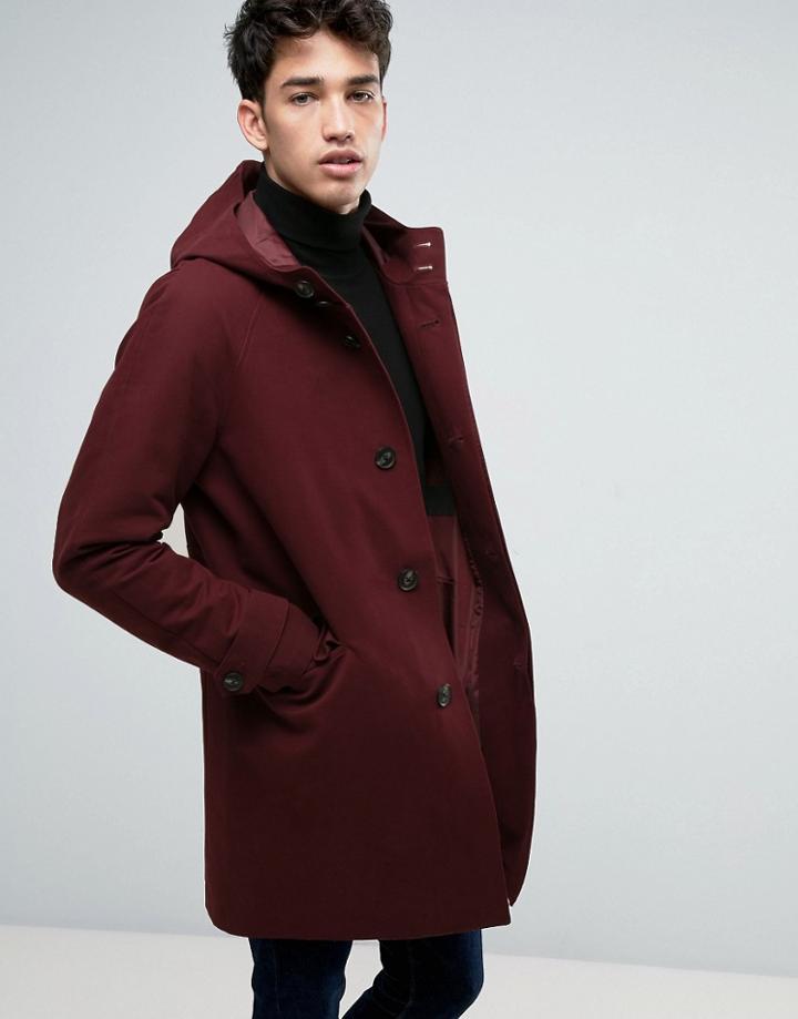 Asos Shower Resistant Smart Parka Jacket In Burgundy - Red