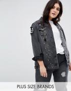 New Look Curve Stud Trophy Denim Jacket - Black