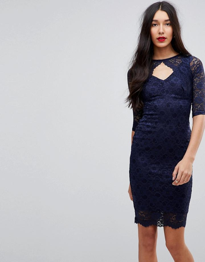 Jessica Wright Cut Out Lace Midi Pencil Dress-black