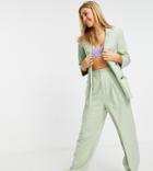 Stradivarius Wide Leg Relaxed Dad Pants In Sage Green - Part Of A Set