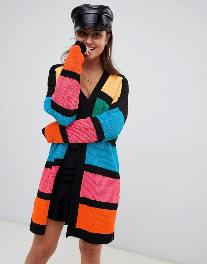 Prettylittlething Color Block Cardigan In Multi - Multi