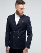 Asos Skinny Blazer With Gold Buttons - Navy