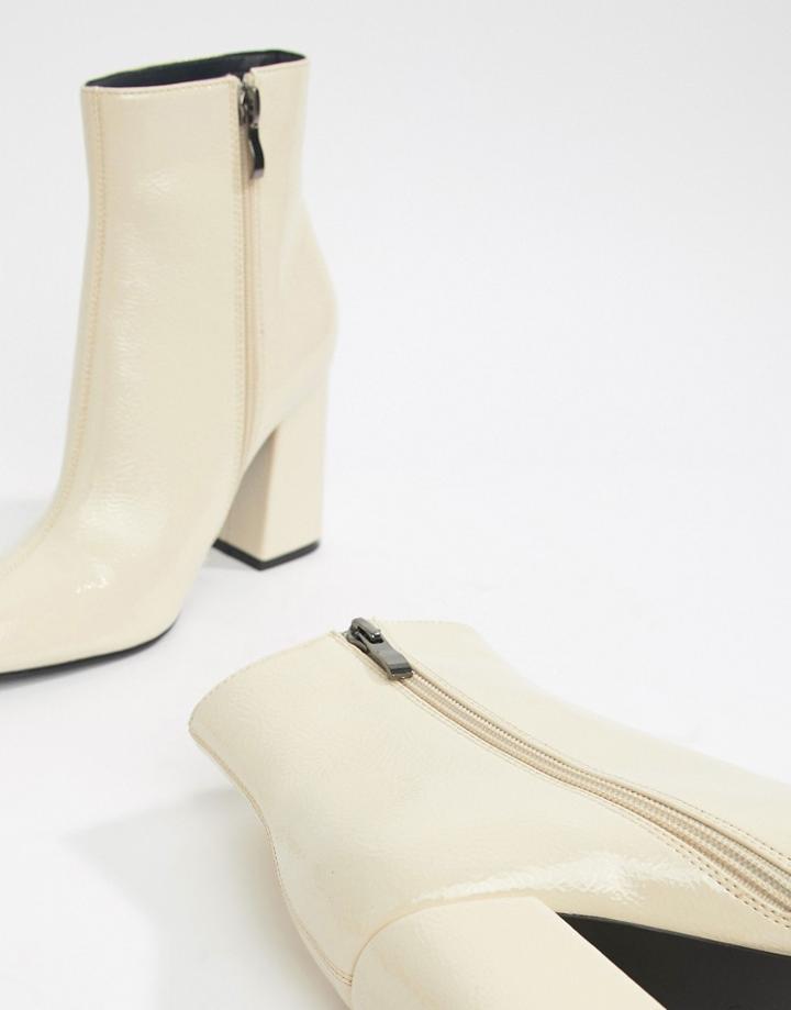 Public Desire Empire Off White Patent Block Heeled Ankle Boots - White