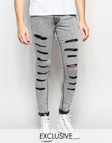 Waven Jeans Exclusive To Asos Extreme Super Skinny Fit Mid Rise Distressed Black Acid Extreme Rips - Distressed Black Aci