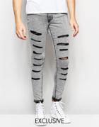 Waven Jeans Exclusive To Asos Extreme Super Skinny Fit Mid Rise Distressed Black Acid Extreme Rips - Distressed Black Aci