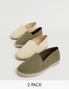 Truffle Collection Two Pack Espadrilles In Beige And Khaki-multi