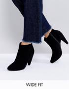 New Look Wide Fit Suedette Cone Heeled Ankle Boot - Black