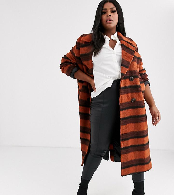 Asos Design Curve Brushed Check Coat-multi