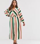 Asos Design Curve Wrap Maxi Dress In Stripe - Multi