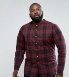 Asos Design Plus Stretch Slim Check Shirt In Red With Grandad Collar - Red
