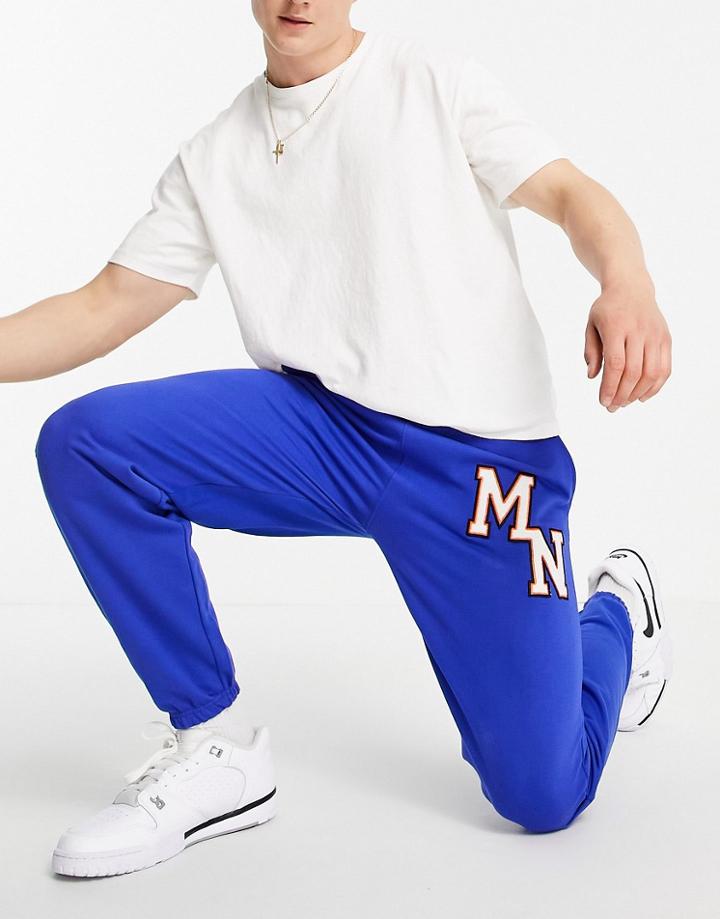 Mennace Sweatpants In Blue With Collegiate Embroidery-blues