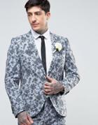 Noose & Monkey Super Skinny Wedding Suit Jacket In Floral - Blue
