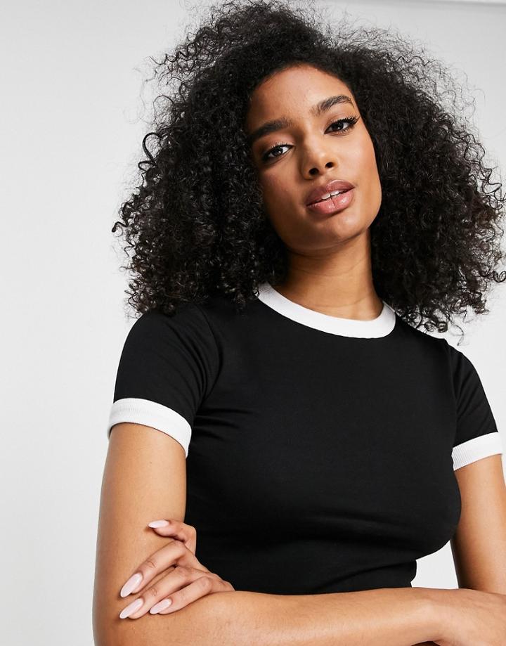 Asos Design T-shirt With Contrast Trims In Black