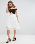 Forever Unique Skater Skirt With Mesh Overlay - White