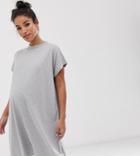 Asos Design Maternity Grown On Sleeve T-shirt Dress-gray