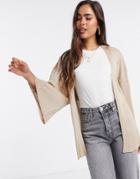 Mango Tie Waist Ribbed Cardigan In Light Beige-neutral