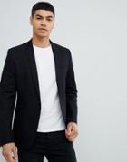 Asos Design Skinny Blazer In Black Cotton - Black