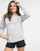 New Look Collegiate Malibu Slogan Hoodie In Gray-green