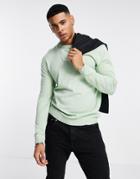 Asos Design Cotton Crew Neck Sweater In Sage Green