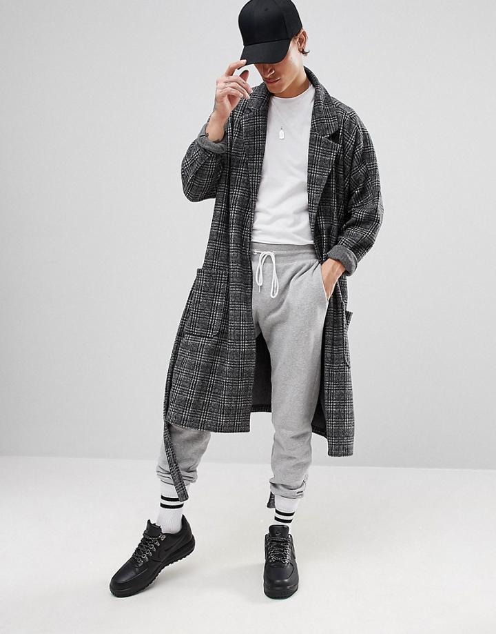 Asos Extreme Oversized Super Longline Checked Fleece Duster Jacket - Gray
