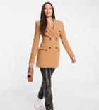 Asos Design Tall Double Breasted Blazer In Tan-brown