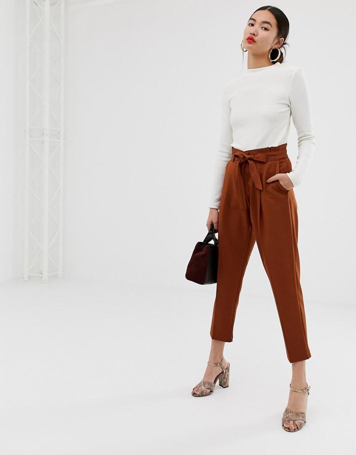 New Look Tie Waist Tapered Pants In Rust - Orange