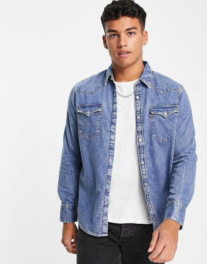 Levi's Denim Shirt In Flat Stone In Mid Blue-blues