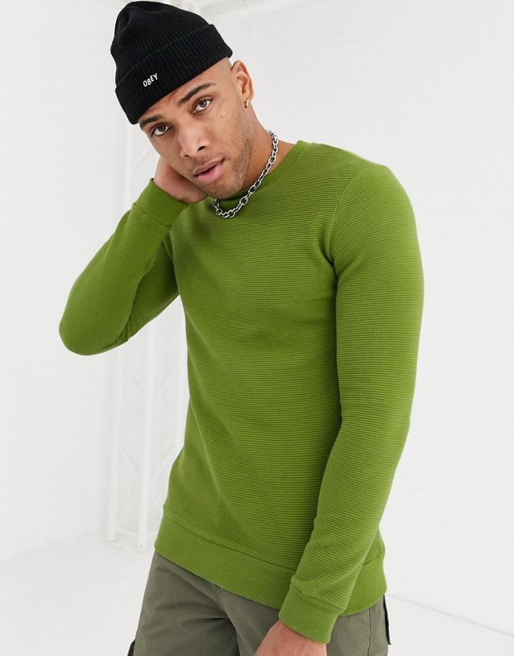 Asos Design Ribbed Sweatshirt In Green