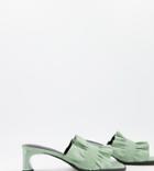 Asos Design Wide Fit Wade Ruched Mid Heeled Mules In Sage-green