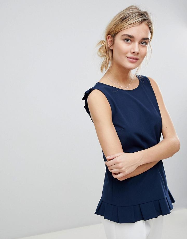See U Soon Button Back Top With Mini Peplum - Navy