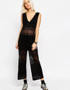 Asos White Jumpsuit In Fine Self Stripe - Black