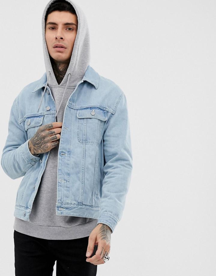 Asos Design Regular Denim Jacket In Light Wash - Blue