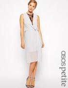Asos Petite Drape Midi Dress With Lace Insert - Gray