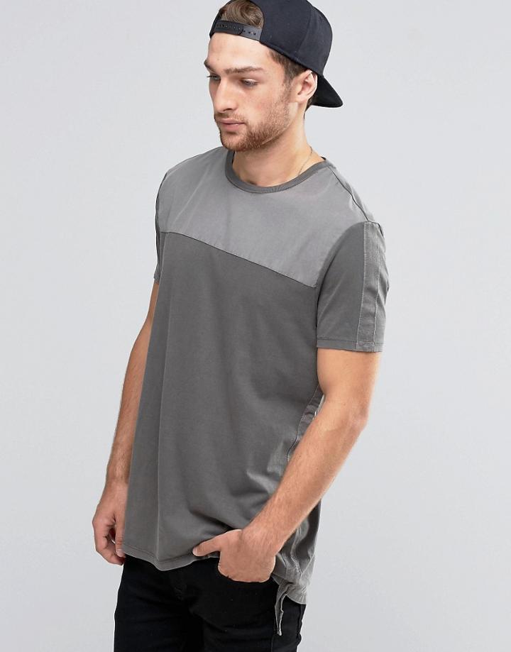 Asos Longline T-shirt With Pigment Dye And Taping In Khaki - Comrade Khaki