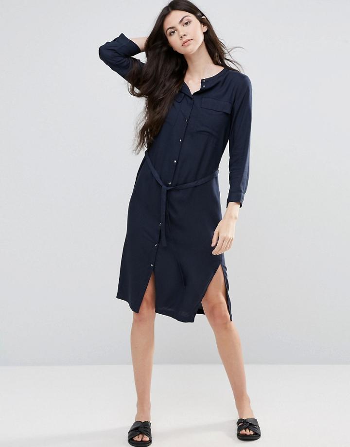 Vila Midi Belted Shirt Dress - Blue