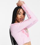 Reclaimed Vintage Inspired Long Sleeve Crop Tee With Tie Dye Heart-pink