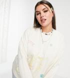 Native Youth Plus Oversized Cocoon Sweatshirt With Positive Doodles Print-white