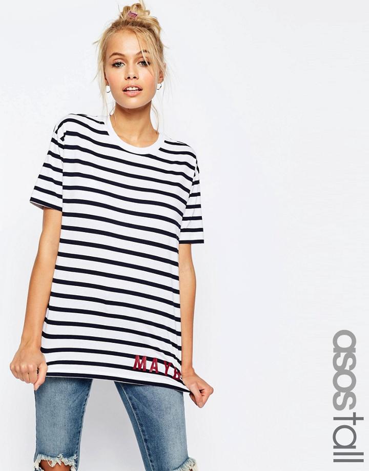 Asos Tall T-shirt In Stripe With Maybe Print