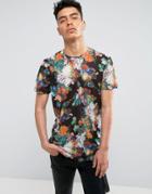 Criminal Damage T-shirt In Black With Floral Print - Black