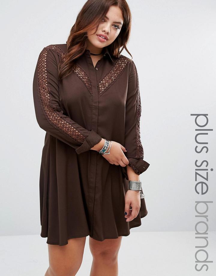 Alice & You Lace Insert Shirt Dress - Brown